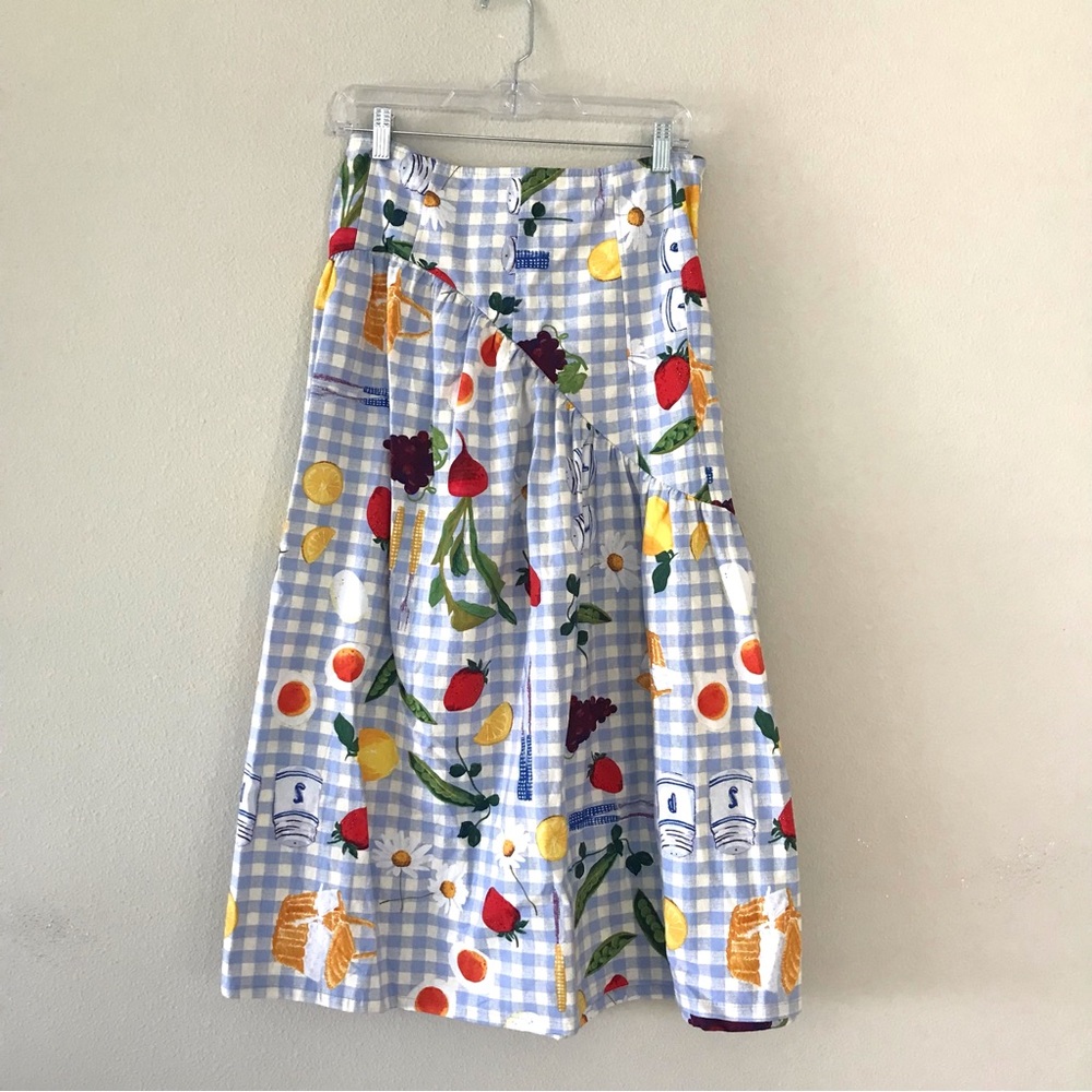 Lisa Says Gah Maeve Midi Skirt Picnic Alfresco Gingham Blue Size Medium NWT New - Picture 2 of 13